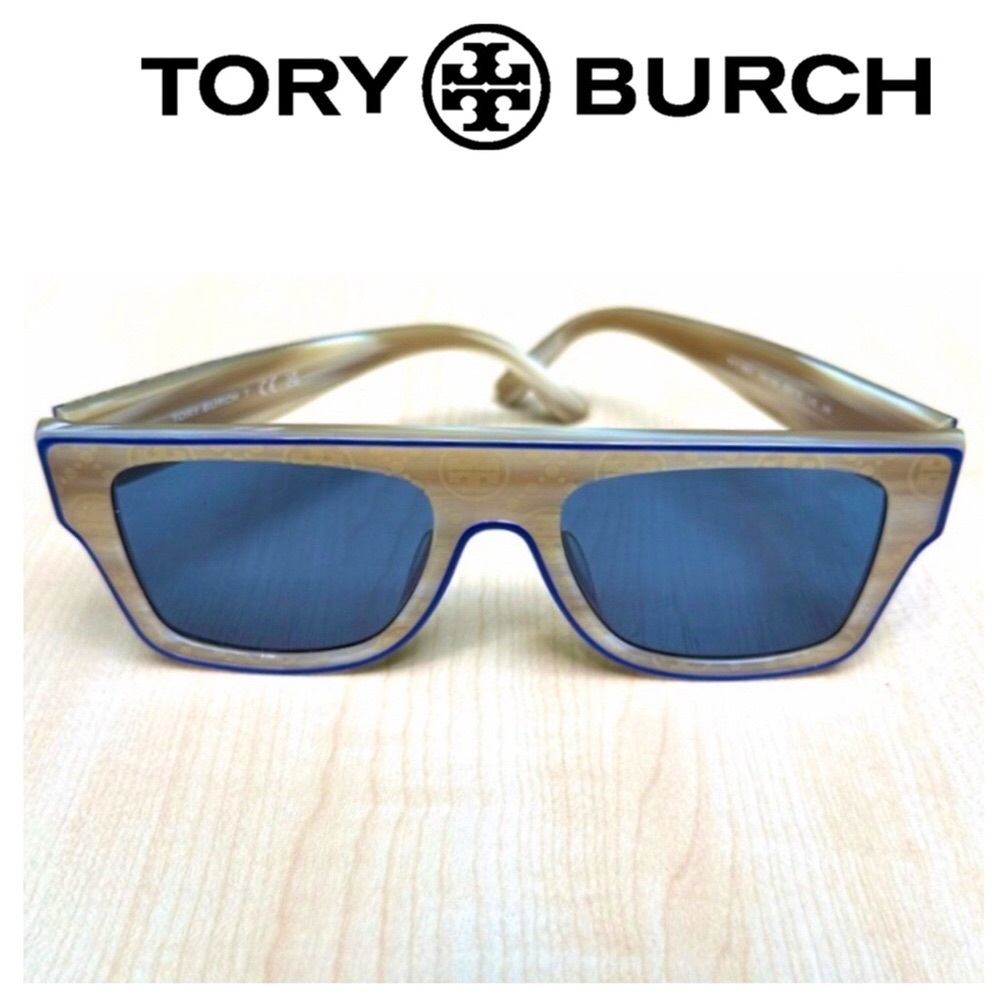 TORY BURCH sunglasses men rectangular blue lenses NEW with CASE modern designer